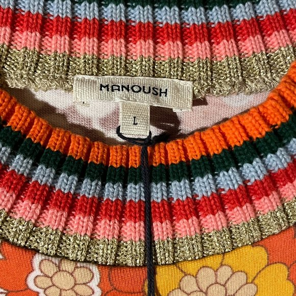 Manoush NWT vintage print cotton tee. retro 70s floral, rainbow stripes. L - Picture 11 of 14
